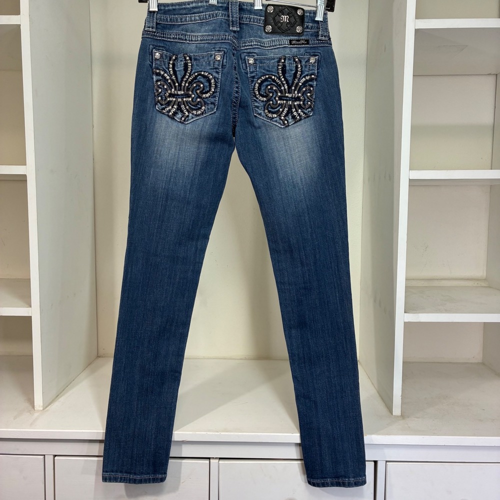 Miss Me Dark Blue Embellished Back-Pocket Skinny Jeans